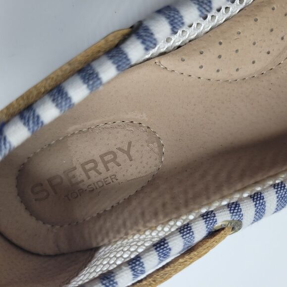 Sperry Blue White Nautical Preppy Classic Slip On Leather Boat Shoes Size 9 - Picture 7 of 7